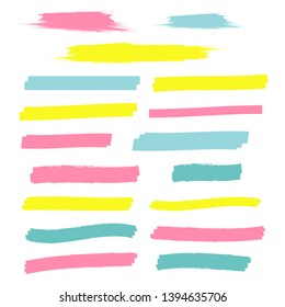 Yellow highlight marker lines. Highlighter strokes vector. Marker marks