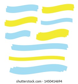 Yellow highlight marker lines. Highlighter strokes vector. Marker marks