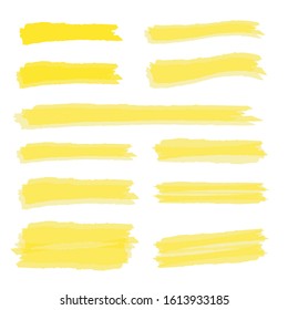 Yellow highlight marker lines. Highlighter strokes vector. Marker marks