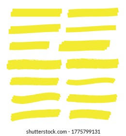 Yellow highlight marker lines. Highlighter strokes vector. Marker marks