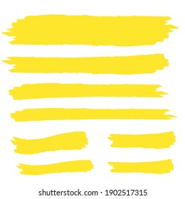 Yellow Highlight Marker Lines. Highlighter Strokes Vector. Marker Marks