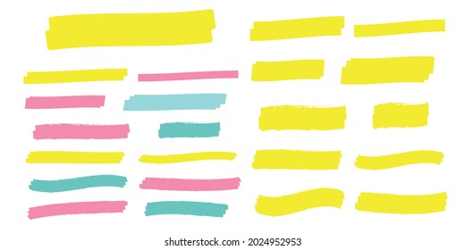 Yellow highlight marker lines. Highlighter strokes and drawing design.
