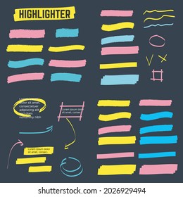 Yellow highlight marker lines. Highlighter strokes and drawing design.