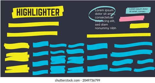 Yellow highlight marker lines. Highlighter strokes and drawing design.