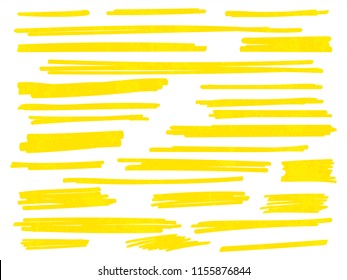 Yellow Highlight Marker Lines Or Vector Highlighter Strokes