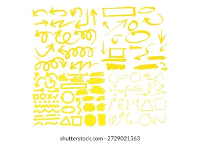 Yellow Highlight Marker Strokes Hand Drawn vector Elements
