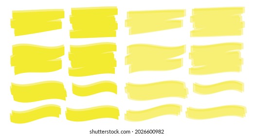 yellow highlighter brush lines. Brush pen underline. Yellow watercolor hand drawn highlight