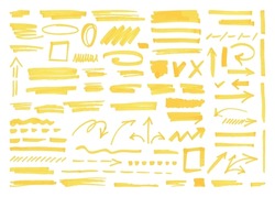 Yellow Highlighter Elements, Acid Highlighters Marker Stripe. Underline Element, Color Text Mark. Markers Brushes Underline Neoteric Vector Set