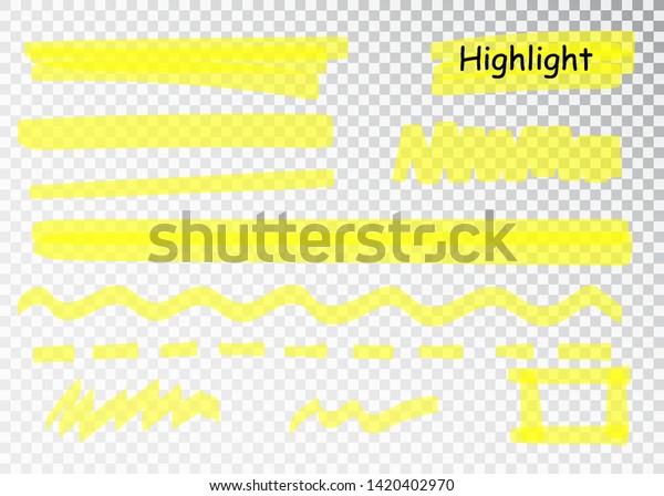 Yellow\
Highlighter Marker Strokes. Vector brush pen underline lines.\
Yellow watercolor hand drawn highlight\
set
