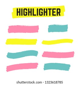 Yellow Highlighter Marker Strokes. Yellow watercolor hand drawn highlight