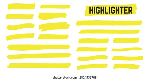 Yellow Highlighter Marker Strokes. Yellow watercolor hand drawn highlight