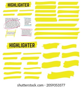 Yellow Highlighter Marker Strokes. Yellow watercolor hand drawn highlight