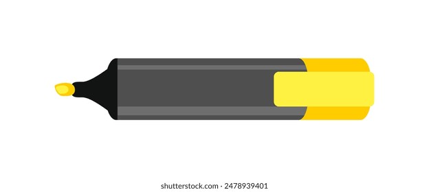 Bolígrafo resaltador amarillo aislado sobre fondo blanco. Icono plano de la historieta del Vector.