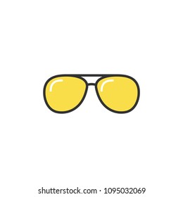 Yellow hipster sun glasses. Unisex pilot sunglasses. Vector illustration isolated on white. Summer icon