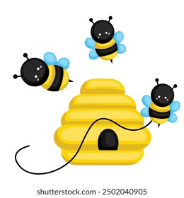 Yellow Hive Nectar Animal Bee Cartoon Illustration Vector Clipart Sticker Decoration