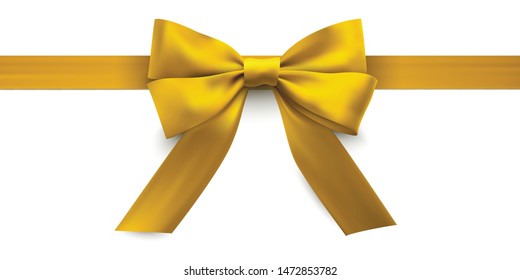 Yellow holiday bow, gift and decorative element. Christmas, wedding or birthday box decor. Vector bow illustration on white background