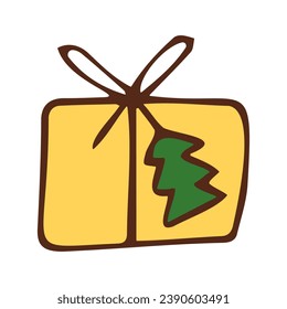 yellow holiday gift box on white background drawing vector