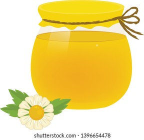 Yellow honey in the jar. Natural farm product.
