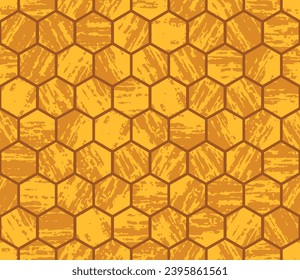Yellow honey wallpaper. Hive honeycombs, grunge pattern. Hexagonal cells seamless texture. Honeycomb grid honeyed. Vector illustration	
