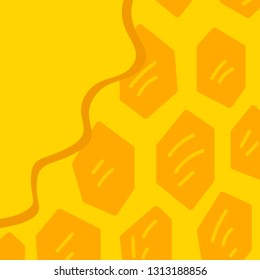 Yellow honeycomb background. Bear delicacy. Sweet product. Pouring honey illustration.