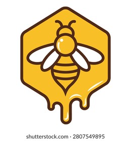 Yellow honeycomb with bee icon on white background icon