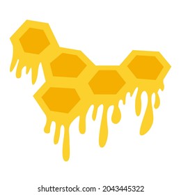 Yellow honeycomb isolated on white. Cartoon style. Graphic design element. Healthy food. Honey and beewax. Apiary, hiver and beekeeper. For post cards, poster, print, social media, icon, web