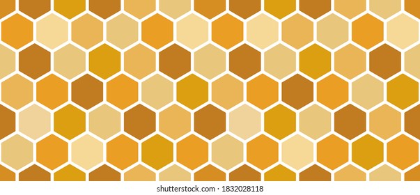 Yellow honeycomb seamless pattern. Orange hexagons. Abstract background of honey bee honeycomb. Vector illustration