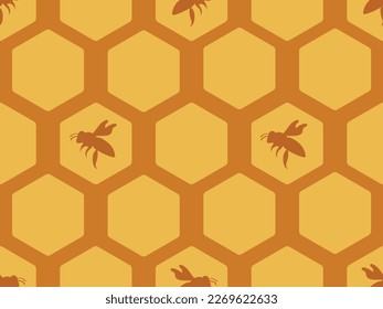 Yellow Honeycombs and Silhouette Bees Textiles and Surface Design Seamless Repeat Pattern Design Eps Vector