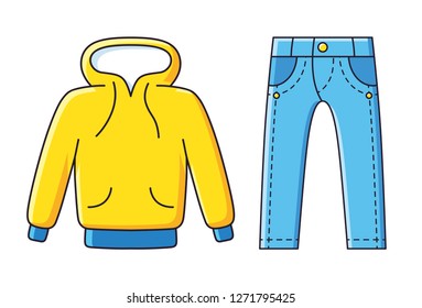 yellow hoodie blue jeans