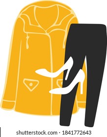 Yellow Hoodie Coat Black Pants White Shoes for fashion illustrations look outfit Vector
