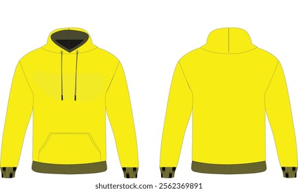 Yellow Hoodie Design Mockup with Black Details, vector art design