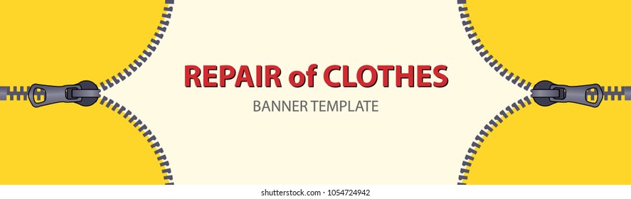 Yellow horizontal banners with empty place for text. Open zipper lock on white background. Narrow banner templates for your projects.