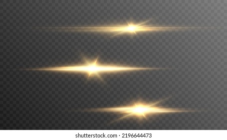 Yellow horizontal glare.Laser beams, horizontal beams of light. Vector