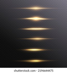 Yellow horizontal glare.Laser beams, horizontal beams of light. Vector