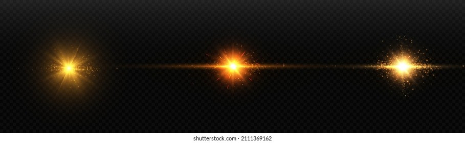 Gelbe horizontale Highlights. Laserstrahlen, horizontale Lichtstrahlen. Schönes Licht blinkt. Glühende Streifen auf dunklem Hintergrund.	
