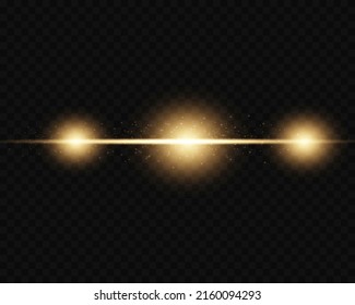 Yellow horizontal highlights. Laser beams, horizontal beams of light. Beautiful light flashes. Glowing stripes on a transparent background.