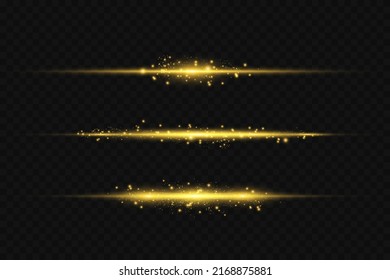 Yellow horizontal highlights. Laser beams, horizontal light beams. Beautiful light flashes. Glowing stripes on a dark background. Glowing abstract glitter background with lined.
