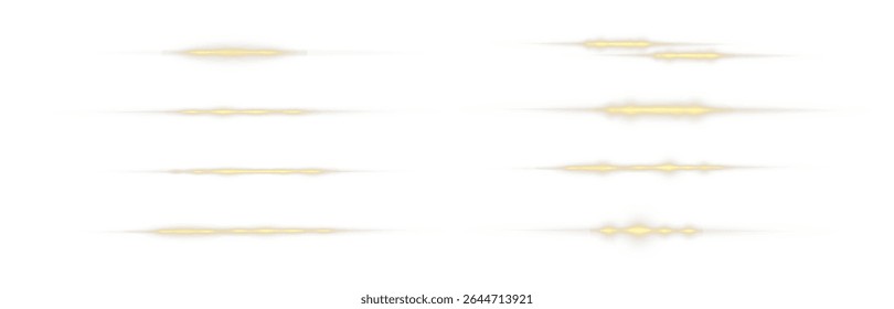 Yellow Horizontal Lens Flares, Laser Beams, Glowing Light Streaks, Transparent Light Rays, Bright Shine Effect, Isolated Flare PNG, Abstract Vector Flash, Illumination Glow Overlay