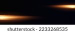 Yellow horizontal lens flares pack. Laser beams, horizontal light rays. Beautiful light flares. Glowing streaks on dark background. 