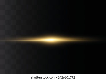 yellow horizontal lens flares pack. Laser beams, horizontal light rays.Beautiful light flares. Glowing streaks on dark background. Luminous abstract sparkling lined background.