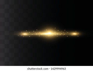 yellow horizontal lens flares pack. Laser beams, horizontal light rays.Beautiful light flares. Glowing streaks on dark background. Luminous abstract sparkling lined background.