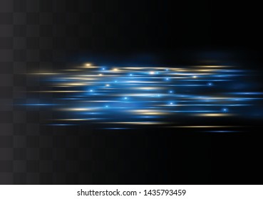 yellow horizontal lens flares pack. Laser beams, horizontal light rays.Beautiful light flares. Glowing streaks on dark background. Luminous abstract sparkling lined background.