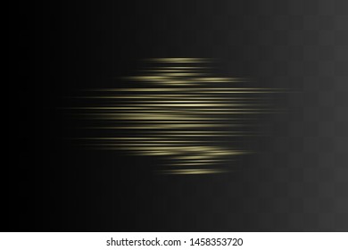 Yellow horizontal lens flares pack. Laser beams, horizontal light rays.Beautiful light flares. Glowing streaks on dark background. Luminous abstract sparkling lined background.
