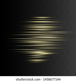 Yellow horizontal lens flares pack. Laser beams, horizontal light rays.Beautiful light flares. Glowing streaks on dark background. Luminous abstract sparkling lined background.