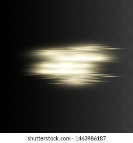 Yellow horizontal lens flares pack. Laser beams, horizontal light rays.Beautiful light flares. Glowing streaks on dark background. Luminous abstract sparkling lined background.