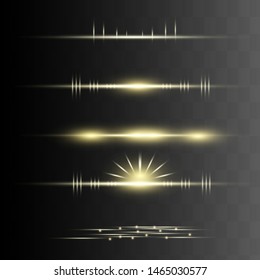 Yellow horizontal lens flares pack. Laser beams, horizontal light rays.Beautiful light flares.