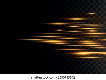 Yellow horizontal lens flares pack. Laser beams, horizontal light rays.