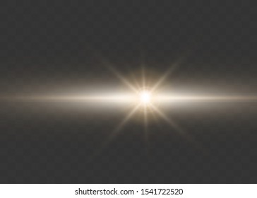 Yellow horizontal lens flares pack. Laser beams, horizontal light rays. Beautiful light flares. Glowing streaks on dark background. Luminous abstract sparkling lined background.