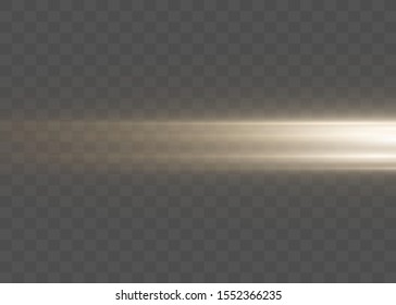 yellow horizontal lens flares pack. Laser beams, horizontal light rays. Beautiful light flares. Glowing streaks on dark background.