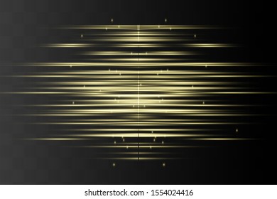 yellow horizontal lens flares pack. Laser beams, horizontal light rays.Beautiful light flares. Glowing streaks on dark background. Luminous abstract sparkling lined background.